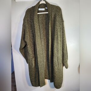 Maggie Lawrence Elegant Olive Open Long Cozy Women's Cardigan Sz 14/16